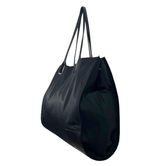 Tory Burch Large Tote Bag Black Ella Nylon Patent Leather Trim Handbag Logo - Picture 11 of 12
